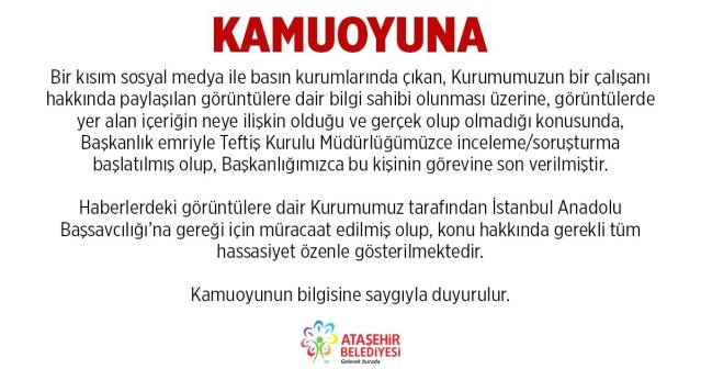 Ataşehir Belediyesinden bir kurum çalışanının rüşvet aldığı iddialarına ilişkin açıklama Açıklaması